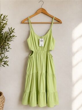 Serra Lime Green Cutout Tiered Midi Dress